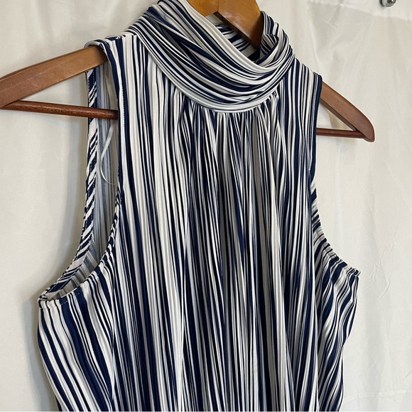 JOSEPH A Women’s Navy Blue White Stripe High Neck Sleeveless Blouse Size Medium - Picture 2 of 11